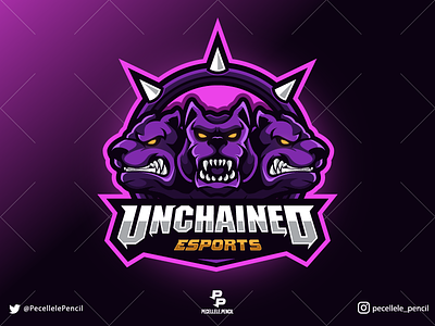 Unchained Esports angry badass badge cerberus creature design dogs esport esports gamer gaming logo mascot mythical sport streamer twitch unchained united vector