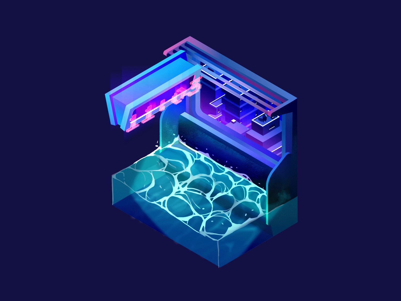 Commuter Sea city cyberpunk gif gradient illustration isometric night ocean sea vector