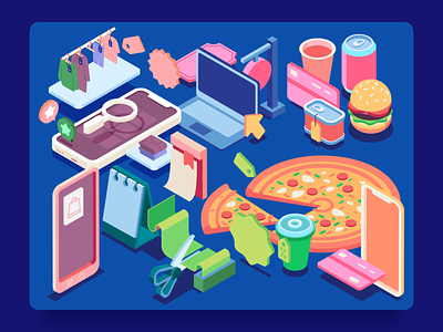 Cyber Monday Isometric Illustration Asset 2d isometric assets banner burger cyber monday cybermonday discount download flat isometric free hero images illustration isometric landing page pizza promo sale shopping store vector