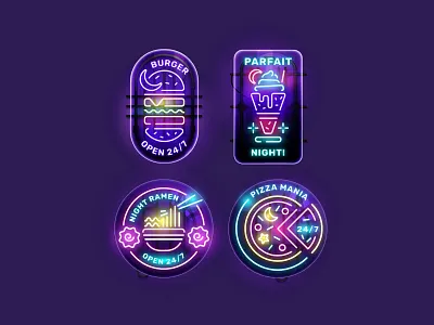 Neon Signature burger food gradient graphic design illustration light market neon neon lamp night parfait pizza ramen restaurant resto sign signature vector