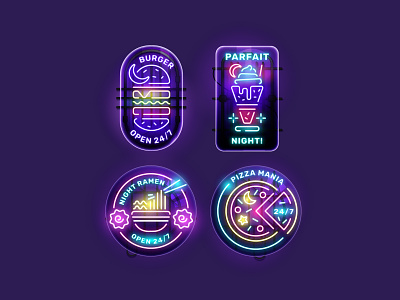 Neon Signature burger food gradient graphic design illustration light market neon neon lamp night parfait pizza ramen restaurant resto sign signature vector