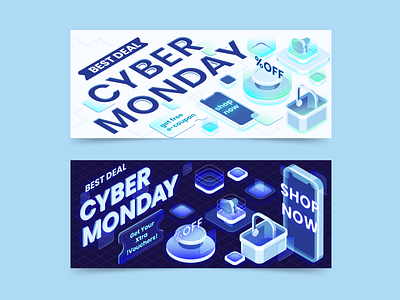 💻 Cyber Monday Banner(s) ✨ 2d isometric assets banner best offer buy cyber cybermonday design discount download gadget gifts gradient illustration isometric monday night promo sale vector