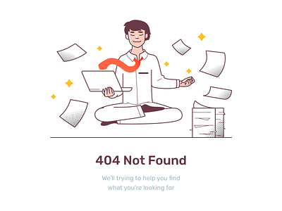 Another Not Found Concept 404 404 not found calm document error fix fly illustration job lotus maintenance maintenance page meditate not found office relax revise vector work yoga