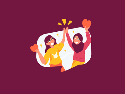 Referral Concpet brush character chat concept excitement exciting flat design girls illustration love metaphor referral share sharing suggestion vector wip