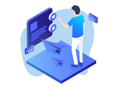 Feedback Illustration Icon 3d blue comment feedback illustration isometric ocean paper people plane