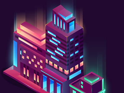 Night Vibes 3d city gradient illustration isometric landscape lights night purple urban