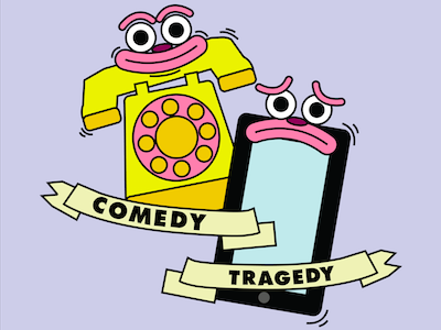 Comedy Tragedy character design illustration phones