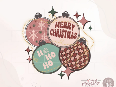 Retro Christmas Ornaments, Christmas Sublimation