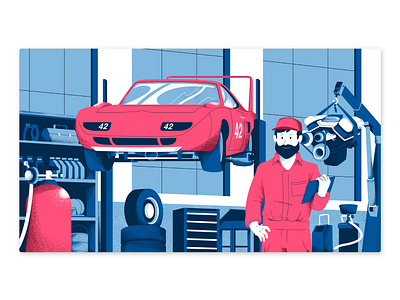 Race Car Garage Shop car garage illustraion