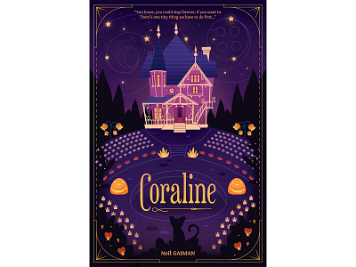 Coraline Book Cover adobe illustrator adobe photoshop book cover colorful coraline dark design digital art fan art graphic design halloween illustration kids neil gaiman photoshop vector