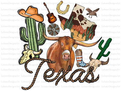 Texas Sublimation Design Png, Longhorn Cow Png