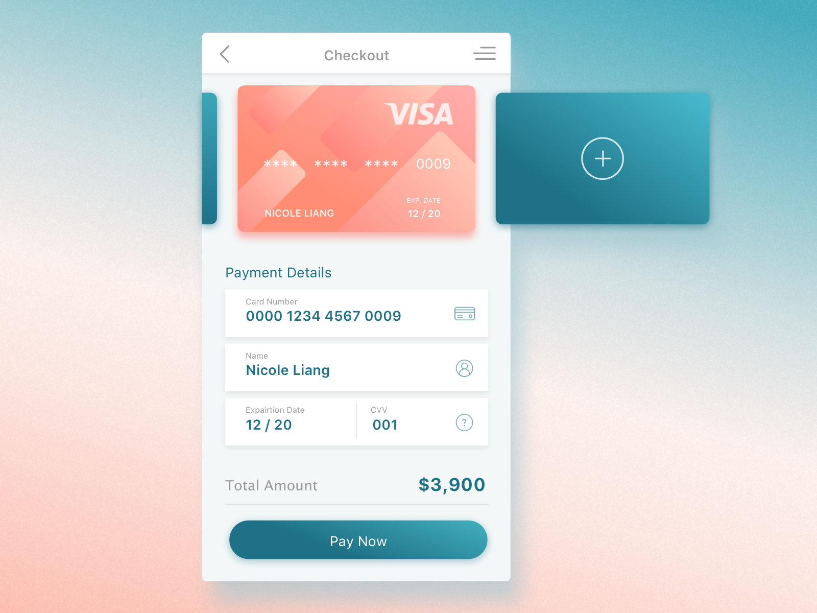 Daily Ui #1 - Credit Card Checkout by Nicole Liang on Dribbble