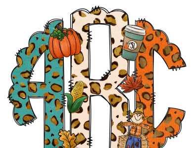 Fall Monogram Letters, Autumn Leaves Sublimation PNG