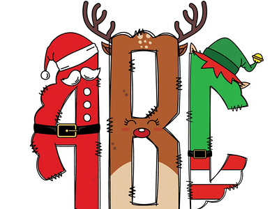 CHRISTMAS Monogram Letters,Reindeer Elf Santa Clause Sublimation