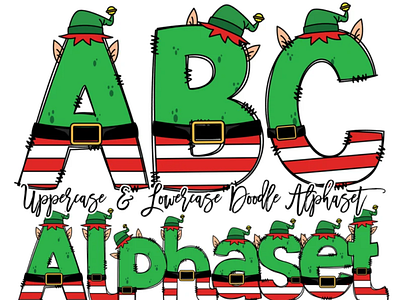 Christmas Elf Doodle letters, Santas Elf Sublimation Font