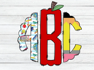 Teacher Doodle letters, Back to School, Apple Back to School