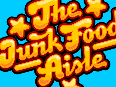 The Junk Food Aisle bold chrome filip food gold komorowski logotype rounded script sweets