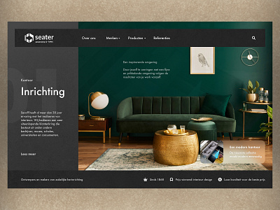 Interior design landing page black bold branding elegant green interior logo luxury ui ux