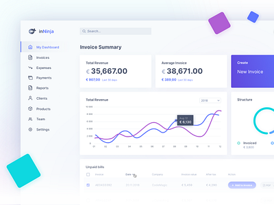 App inNinja app dashboad design invoice ui ux