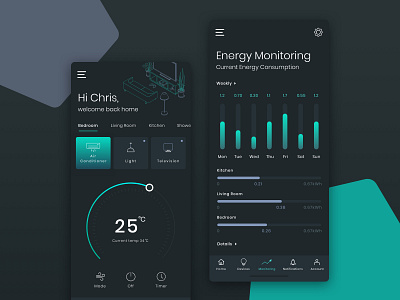 Smart Home App IoT app business clean dark darkmode dashboard design iot mobile monitoring uiux