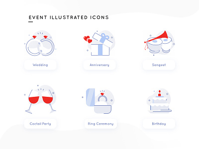 Event Illustrated Icons birthday cake events iconapp icons design illustrated icons illustration party wedding