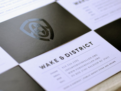 Wake & District bagpipe band business cards logo design spot uv tribute
