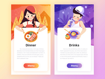 Introduction Of Dishes app boy dinner drink food girl restaurant ui