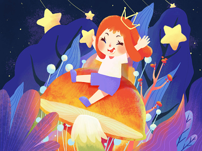 Wonderful Dream character child crown fairy tale girl illustration mushroom night plants scenes star