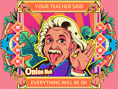 Thematic Illustrations on Physics character educational app einstein illustration onionmath physics plants science study