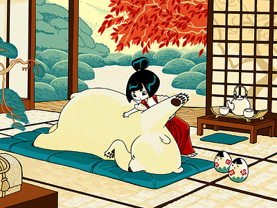 Rehn Shiatsu bear illustration japan massage tatami