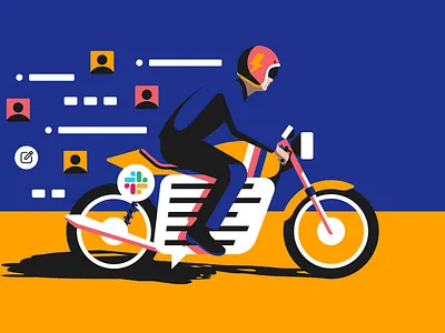 Lightning Fast Communication caferacer character illustration motorcycle slack speechbubble vector