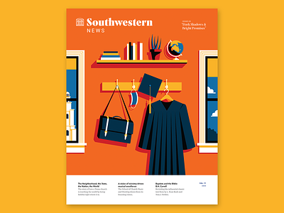 Southwestern News // July cover illustration covid19 graduation cap illustration magazine cover university vector