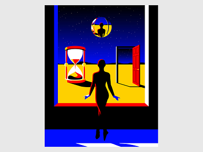 Connection character door hourglass illustration reflection surrealism vector woman