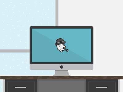 Workspace computer desk icon illustration imac irish lad workspace