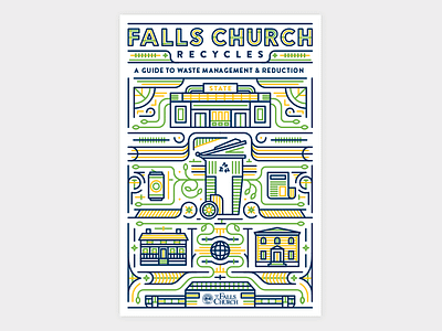 Falls Church Recycles book cover building buildings cover icons illustration lines paper recycle train vector