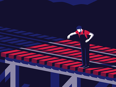 Curiosity is Risky Business character curious editorial figure illustration night night time risky train train track vector