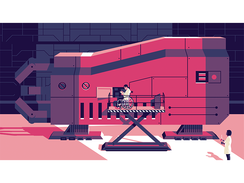 Ch 2 Design Ops Handbook vector illustration team work sci fi build machine coffee wheelchair robot