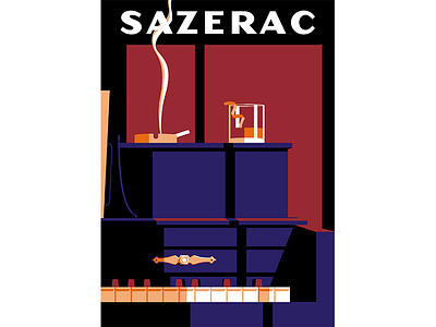 Sazerac cocktail drink illustration piano sazerac smoke