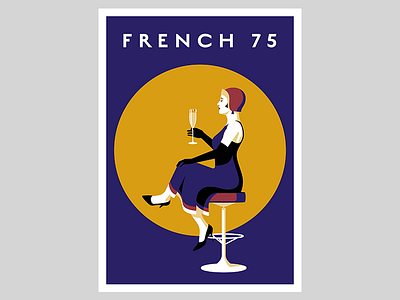French 75 character cocktail french 75 gin illustration lady poster