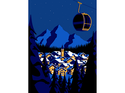 Alps alps french illustration mountain night print skiing swiss trees vector winter