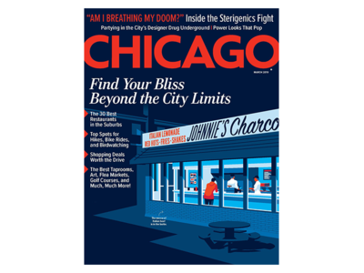 March cover for Chicago Magazine building characters chicago city cover diner illustration night suburbs vector