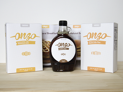 Onzo Packaging breakfast brown flax honey onzo orange packaging pancakes syrup waffles yellow