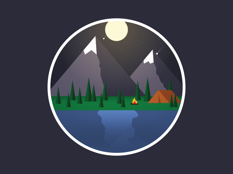 Mountain Magnet tent campfire lake moon trees camping mountains