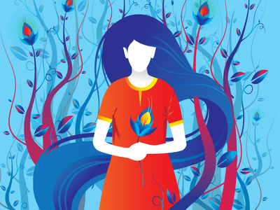 Dream.. art blue blues colours design dream fantasy flower girl hair illustration india love orange red tree vector white yellow