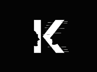 "K" face k letter logo movement negative space