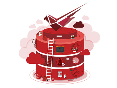 Database Up and Running data database illustration red