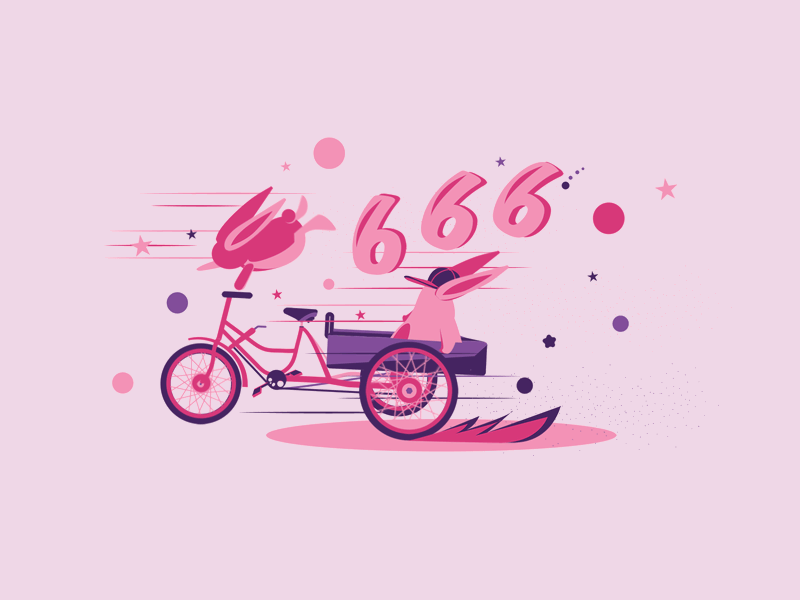 076 Loading | 100 Days of UI Design 666 cool dailyui effect fun illustration loading loading animation loading screen pink purple rabbit tricycle wheelie