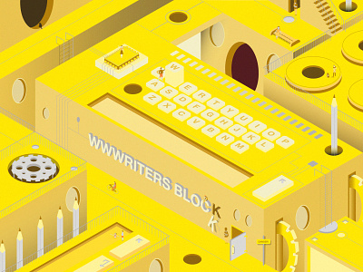 Wwwriters Block buildings graphic illustration isometric qwerty shapes typedesign typewriter writers yellow
