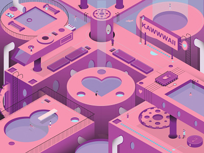 Kawwwaii Park buildings cute graphic hearth illustration isometric isometric design kawaii pinky purple shapes structures