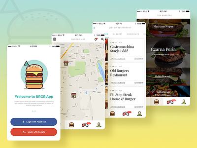 BRGR App app application burger burgers flat food gastronomy hamburger map onboarding